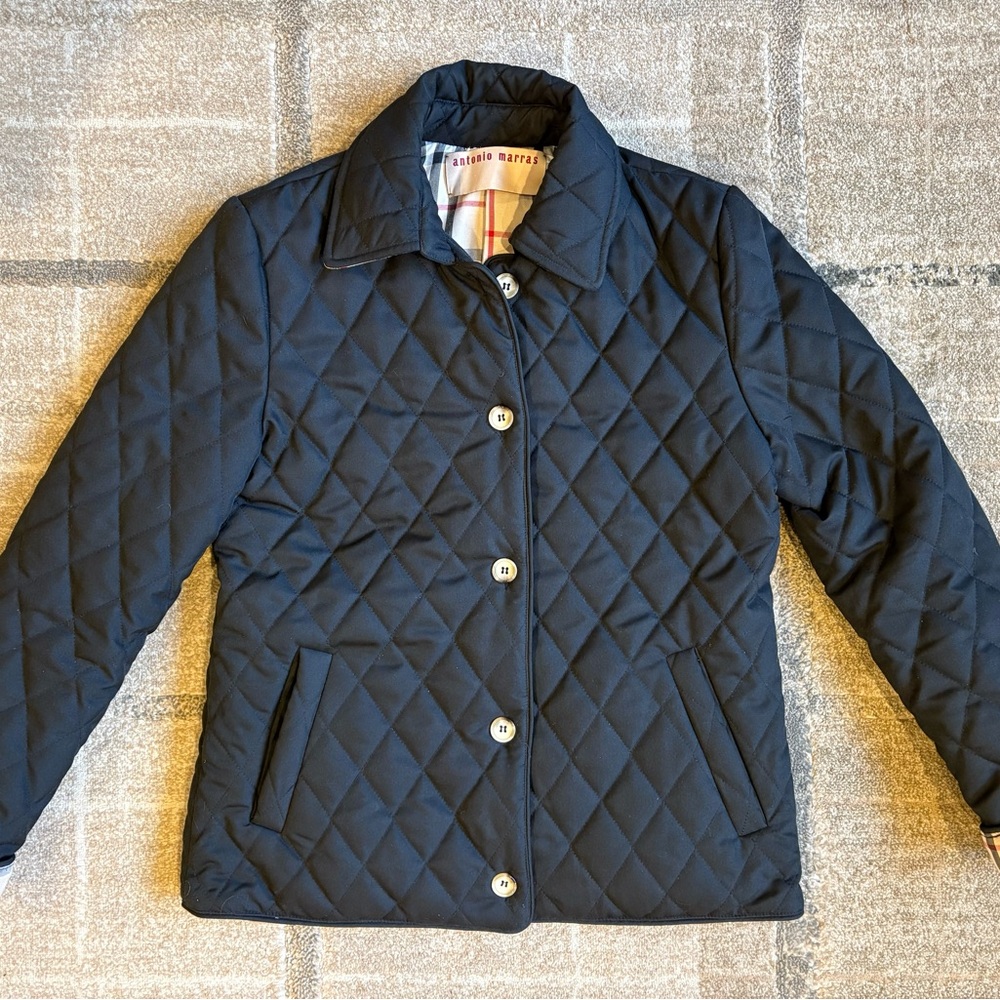 Antonio Marras Womens Black Diamond Quilted Button Jacket With Nova Check Lining